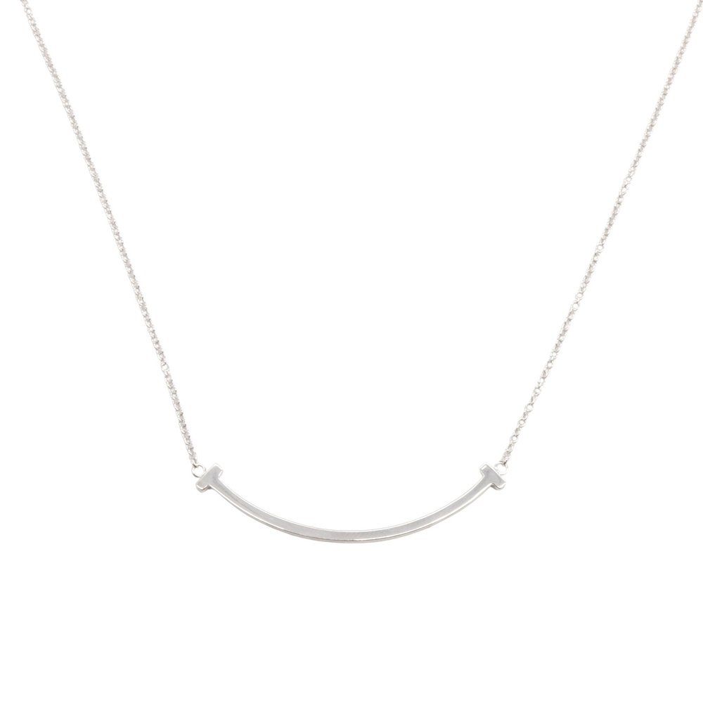 Tiffany Co T Smile Necklace White Gold Silver